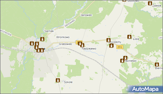 mapa Nadziejewo gmina Czarne, Nadziejewo gmina Czarne na mapie Targeo