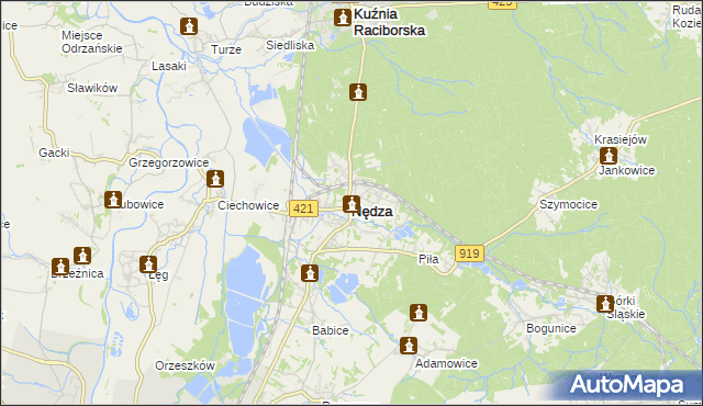 mapa Nędza powiat raciborski, Nędza powiat raciborski na mapie Targeo