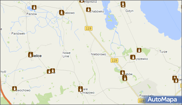 mapa Nieborowo, Nieborowo na mapie Targeo