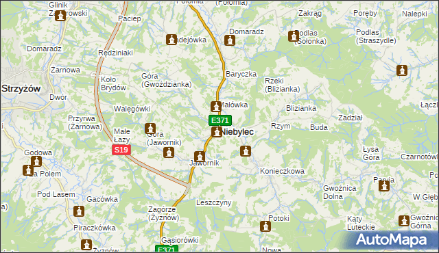 mapa Niebylec, Niebylec na mapie Targeo
