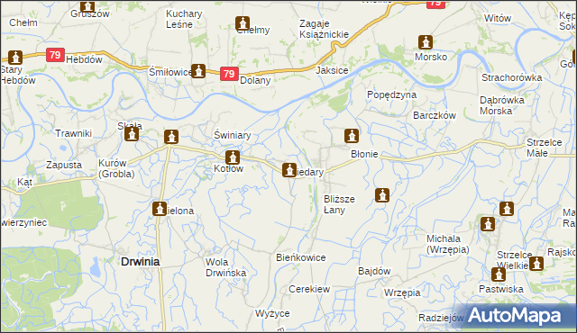 mapa Niedary gmina Drwinia, Niedary gmina Drwinia na mapie Targeo