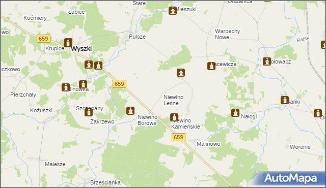 mapa Niewino Leśne, Niewino Leśne na mapie Targeo