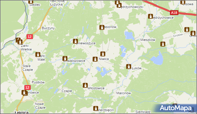 mapa Niwica gmina Trzebiel, Niwica gmina Trzebiel na mapie Targeo