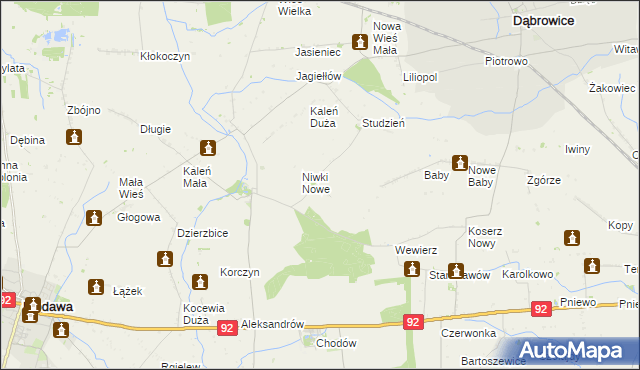 mapa Niwki gmina Chodów, Niwki gmina Chodów na mapie Targeo