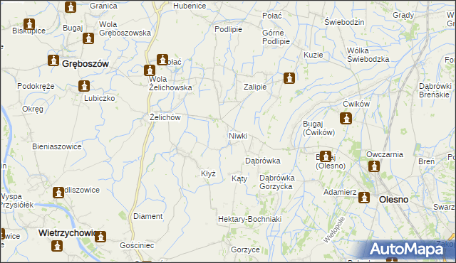 mapa Niwki gmina Olesno, Niwki gmina Olesno na mapie Targeo