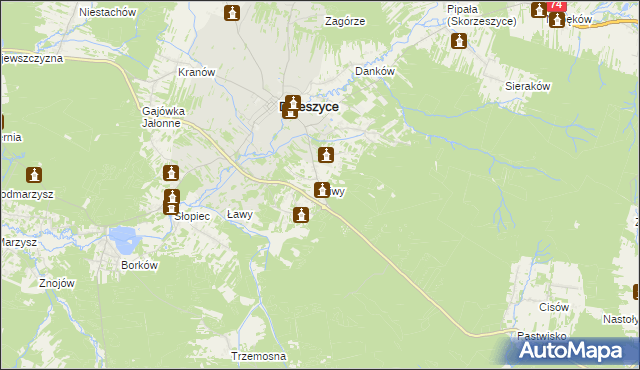 mapa Niwy gmina Daleszyce, Niwy gmina Daleszyce na mapie Targeo