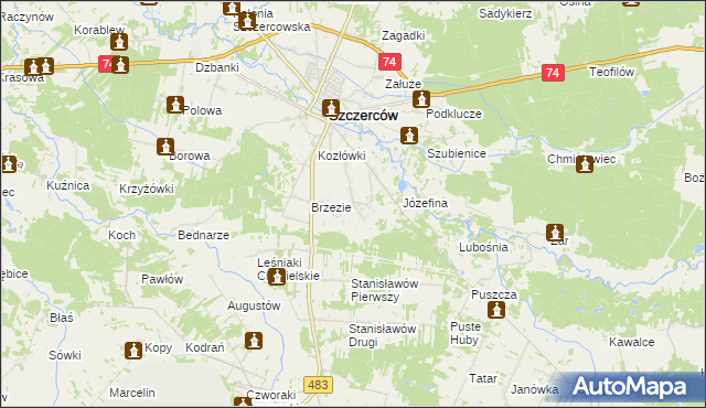 mapa Niwy gmina Szczerców, Niwy gmina Szczerców na mapie Targeo