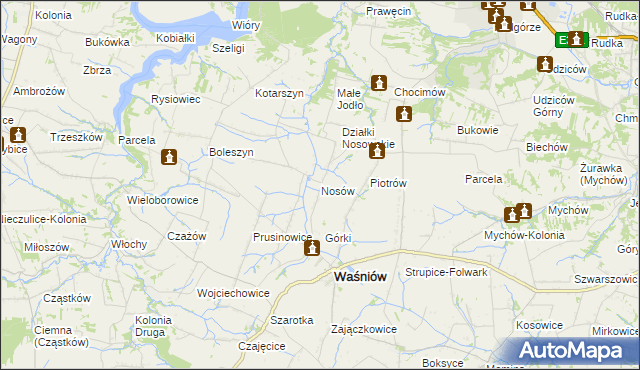 mapa Nosów gmina Waśniów, Nosów gmina Waśniów na mapie Targeo