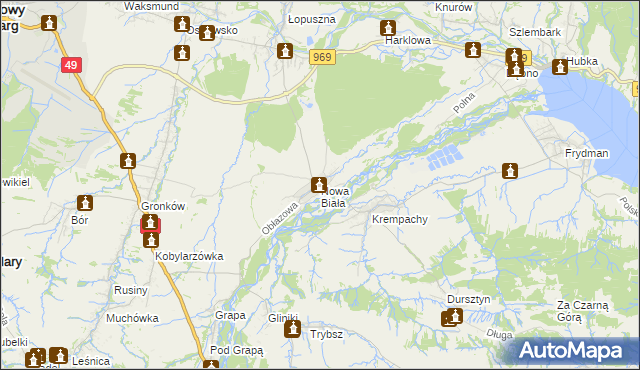 mapa Nowa Biała gmina Nowy Targ, Nowa Biała gmina Nowy Targ na mapie Targeo
