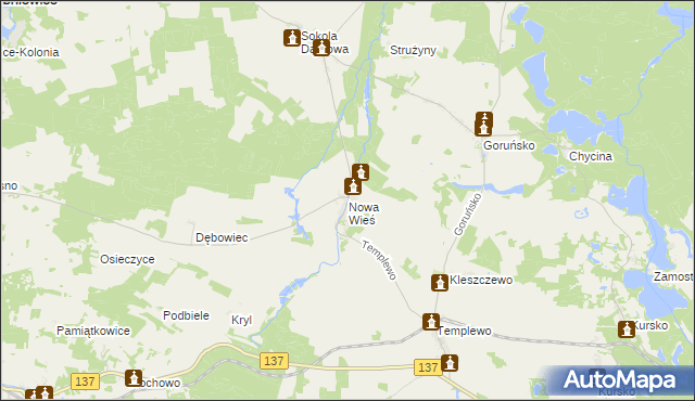 mapa Nowa Wieś gmina Bledzew, Nowa Wieś gmina Bledzew na mapie Targeo