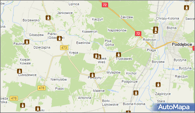 mapa Nowa Wieś gmina Poddębice, Nowa Wieś gmina Poddębice na mapie Targeo