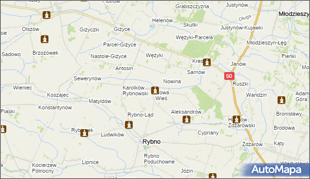 mapa Nowa Wieś gmina Rybno, Nowa Wieś gmina Rybno na mapie Targeo