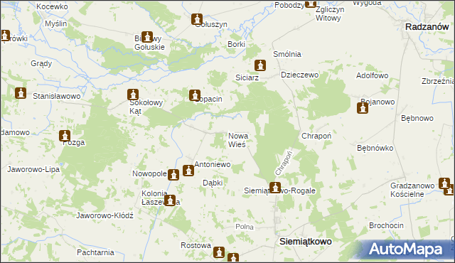 mapa Nowa Wieś gmina Siemiątkowo, Nowa Wieś gmina Siemiątkowo na mapie Targeo