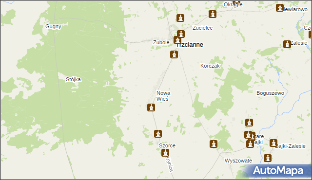mapa Nowa Wieś gmina Trzcianne, Nowa Wieś gmina Trzcianne na mapie Targeo