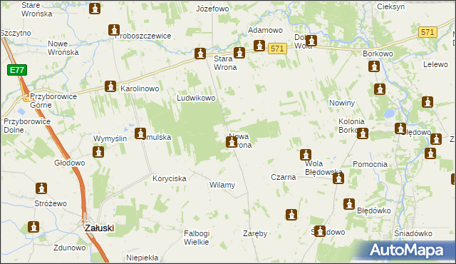 mapa Nowa Wrona gmina Joniec, Nowa Wrona gmina Joniec na mapie Targeo