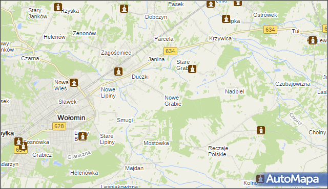 mapa Nowe Grabie gmina Wołomin, Nowe Grabie gmina Wołomin na mapie Targeo