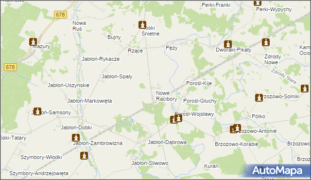 mapa Nowe Racibory gmina Sokoły, Nowe Racibory gmina Sokoły na mapie Targeo