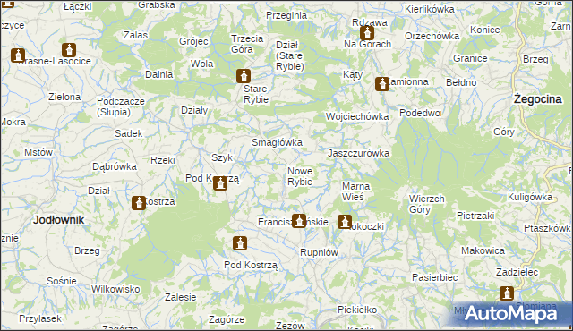 mapa Nowe Rybie, Nowe Rybie na mapie Targeo