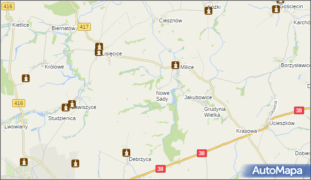 mapa Nowe Sady gmina Głubczyce, Nowe Sady gmina Głubczyce na mapie Targeo