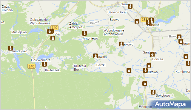 mapa Nowina gmina Lubasz, Nowina gmina Lubasz na mapie Targeo