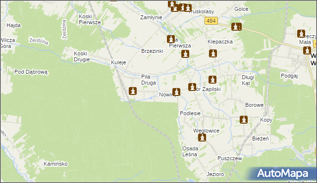 mapa Nowiny gmina Wręczyca Wielka, Nowiny gmina Wręczyca Wielka na mapie Targeo