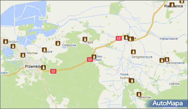 mapa Nowy Dwór gmina Radwanice, Nowy Dwór gmina Radwanice na mapie Targeo