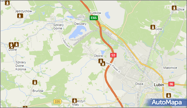 mapa Obora gmina Lubin, Obora gmina Lubin na mapie Targeo
