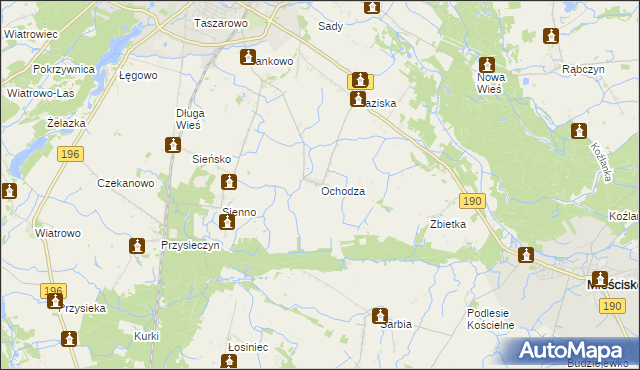 mapa Ochodza gmina Wągrowiec, Ochodza gmina Wągrowiec na mapie Targeo