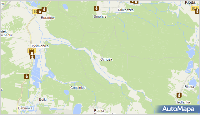 mapa Ochoża gmina Uścimów, Ochoża gmina Uścimów na mapie Targeo