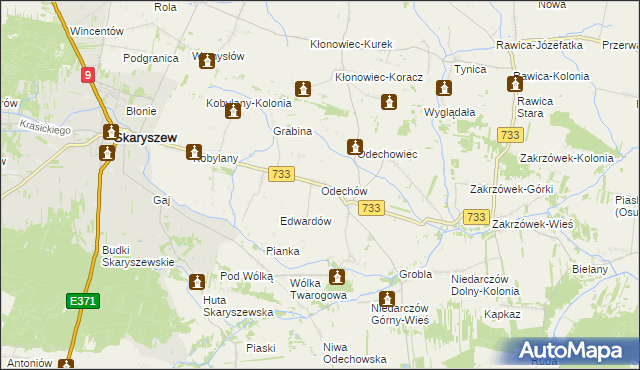 mapa Odechów gmina Skaryszew, Odechów gmina Skaryszew na mapie Targeo