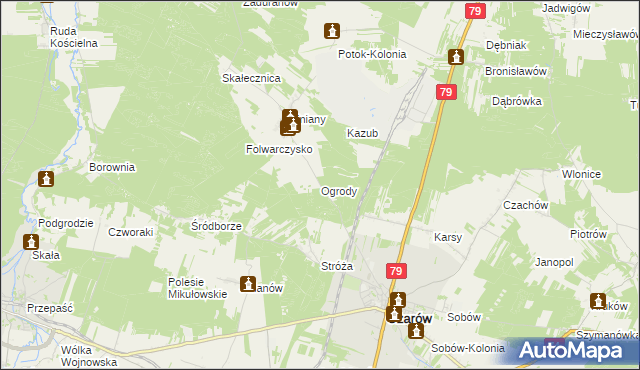 mapa Ogrody gmina Ożarów, Ogrody gmina Ożarów na mapie Targeo