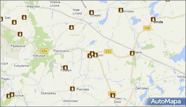 mapa Okonin gmina Gruta, Okonin gmina Gruta na mapie Targeo