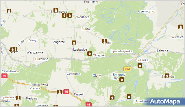 mapa Okrąglik gmina Janów, Okrąglik gmina Janów na mapie Targeo