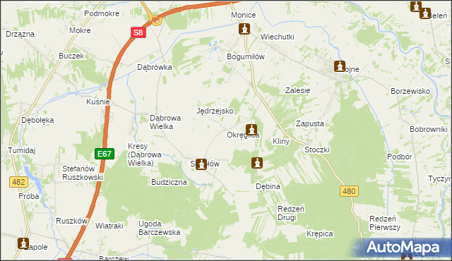mapa Okręglica gmina Sieradz, Okręglica gmina Sieradz na mapie Targeo