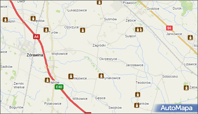 mapa Okrzeszyce, Okrzeszyce na mapie Targeo