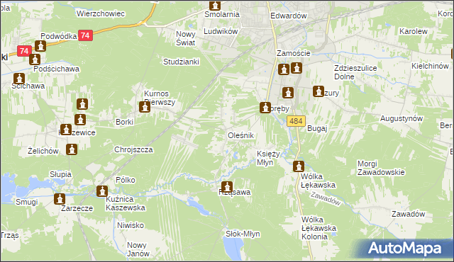 mapa Oleśnik gmina Bełchatów, Oleśnik gmina Bełchatów na mapie Targeo