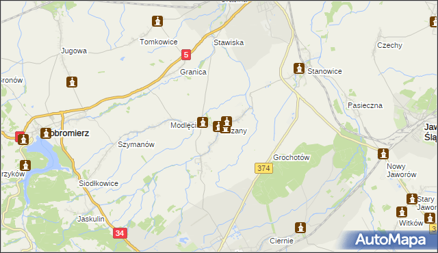 mapa Olszany gmina Strzegom, Olszany gmina Strzegom na mapie Targeo