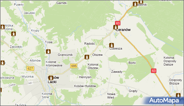 mapa Olszew gmina Ceranów, Olszew gmina Ceranów na mapie Targeo