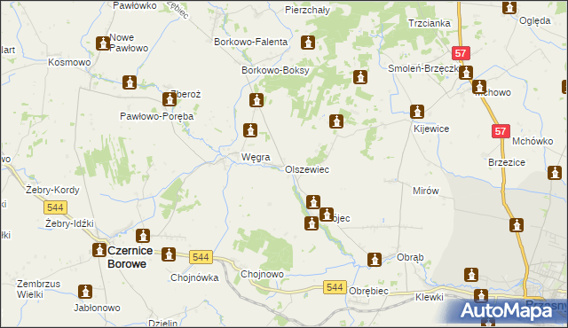 mapa Olszewiec gmina Czernice Borowe, Olszewiec gmina Czernice Borowe na mapie Targeo