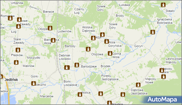 mapa Olszowa gmina Jastrzębia, Olszowa gmina Jastrzębia na mapie Targeo