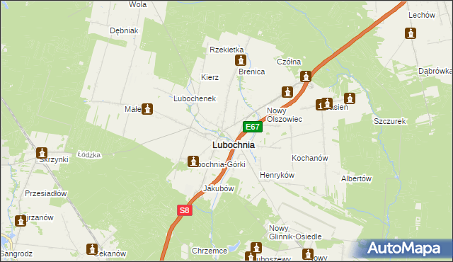 mapa Olszowiec gmina Lubochnia, Olszowiec gmina Lubochnia na mapie Targeo