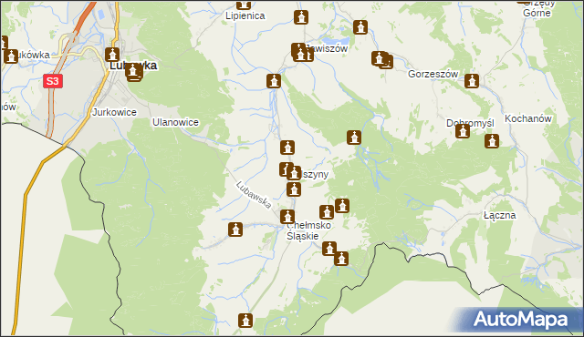 mapa Olszyny gmina Kamienna Góra, Olszyny gmina Kamienna Góra na mapie Targeo