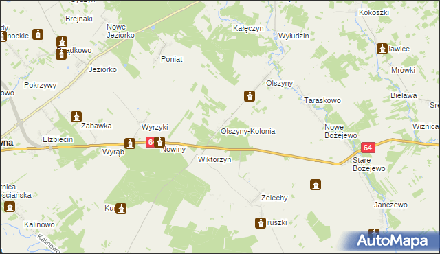 mapa Olszyny-Kolonia, Olszyny-Kolonia na mapie Targeo