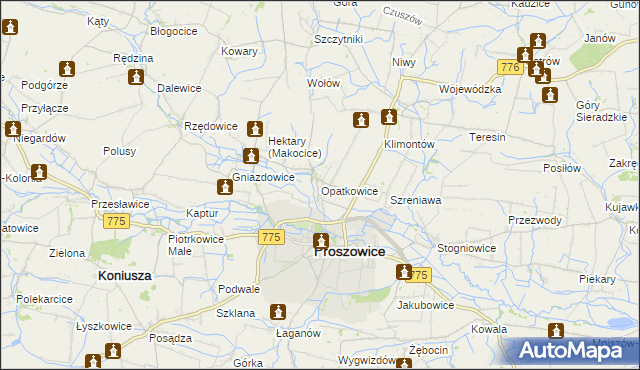 mapa Opatkowice gmina Proszowice, Opatkowice gmina Proszowice na mapie Targeo