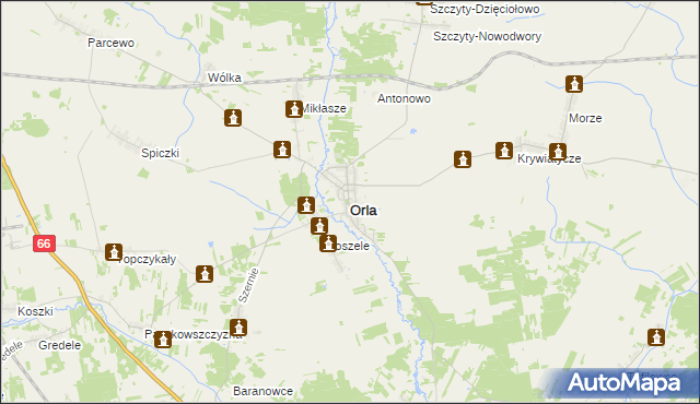 mapa Orla powiat bielski, Orla powiat bielski na mapie Targeo