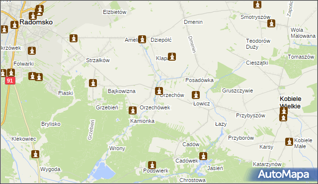 mapa Orzechów gmina Kobiele Wielkie, Orzechów gmina Kobiele Wielkie na mapie Targeo