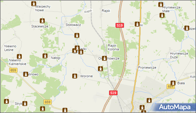 mapa Orzechowicze, Orzechowicze na mapie Targeo
