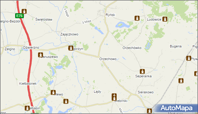 mapa Orzechowo gmina Ryńsk, Orzechowo gmina Ryńsk na mapie Targeo