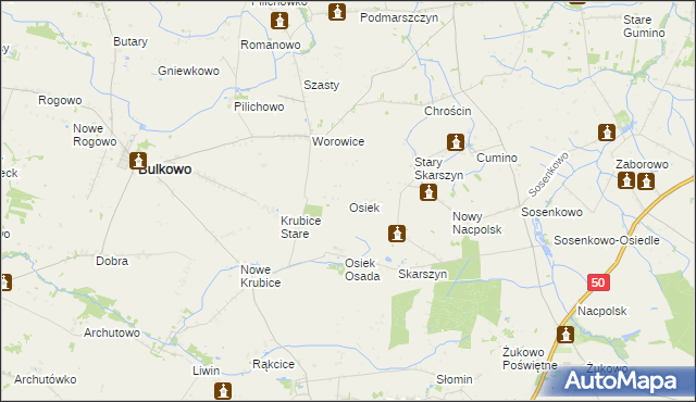 mapa Osiek gmina Bulkowo, Osiek gmina Bulkowo na mapie Targeo