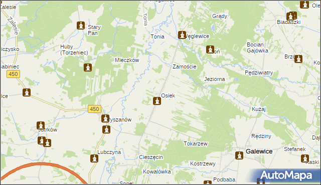 mapa Osiek gmina Galewice, Osiek gmina Galewice na mapie Targeo